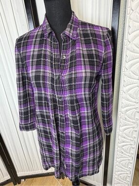 Calvin Klein Purple and Black Plaid Button-Down Tunic